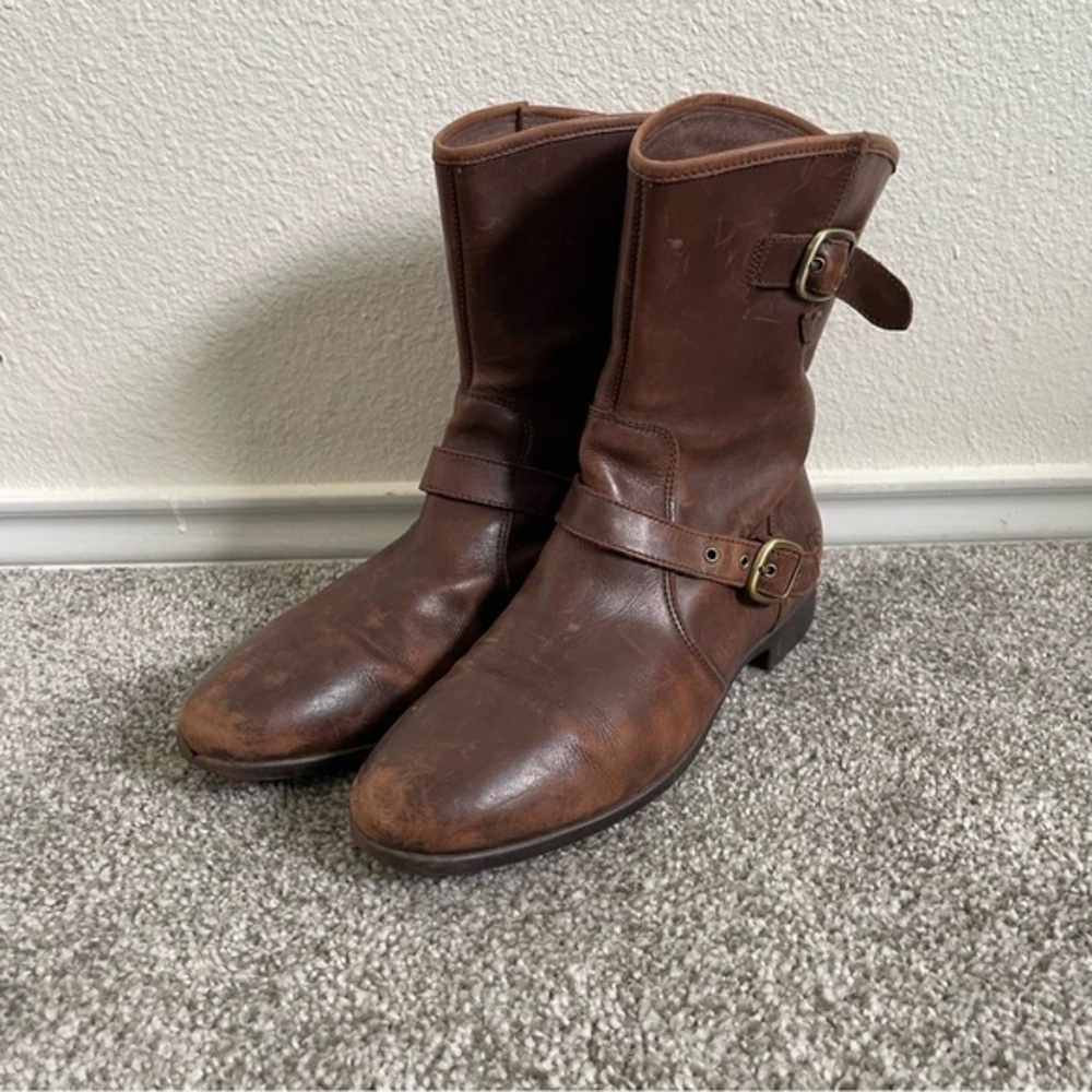 Ugg Australia Boots Women’s 7.5 Frances  Brown Leather Buckle Distressed 1005672